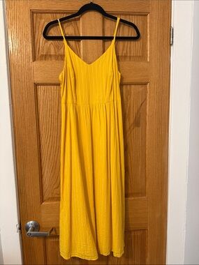 old navy yellow midi dress Old Navy Women's Mustard Waist-Defined